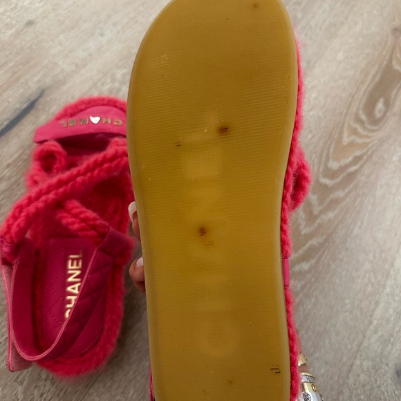 Chanel Cord Lambskin Quilted Logo Sandals 39 Pink - Picture 4 of 4